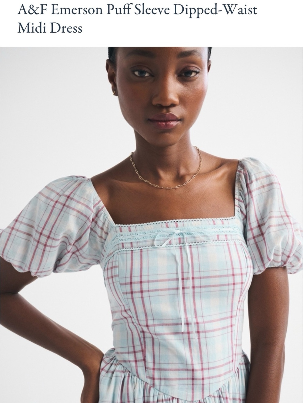 Abercrombie Blue Plaid Puff Sleeve Smocked Midi Dress Size M | Square Neck |